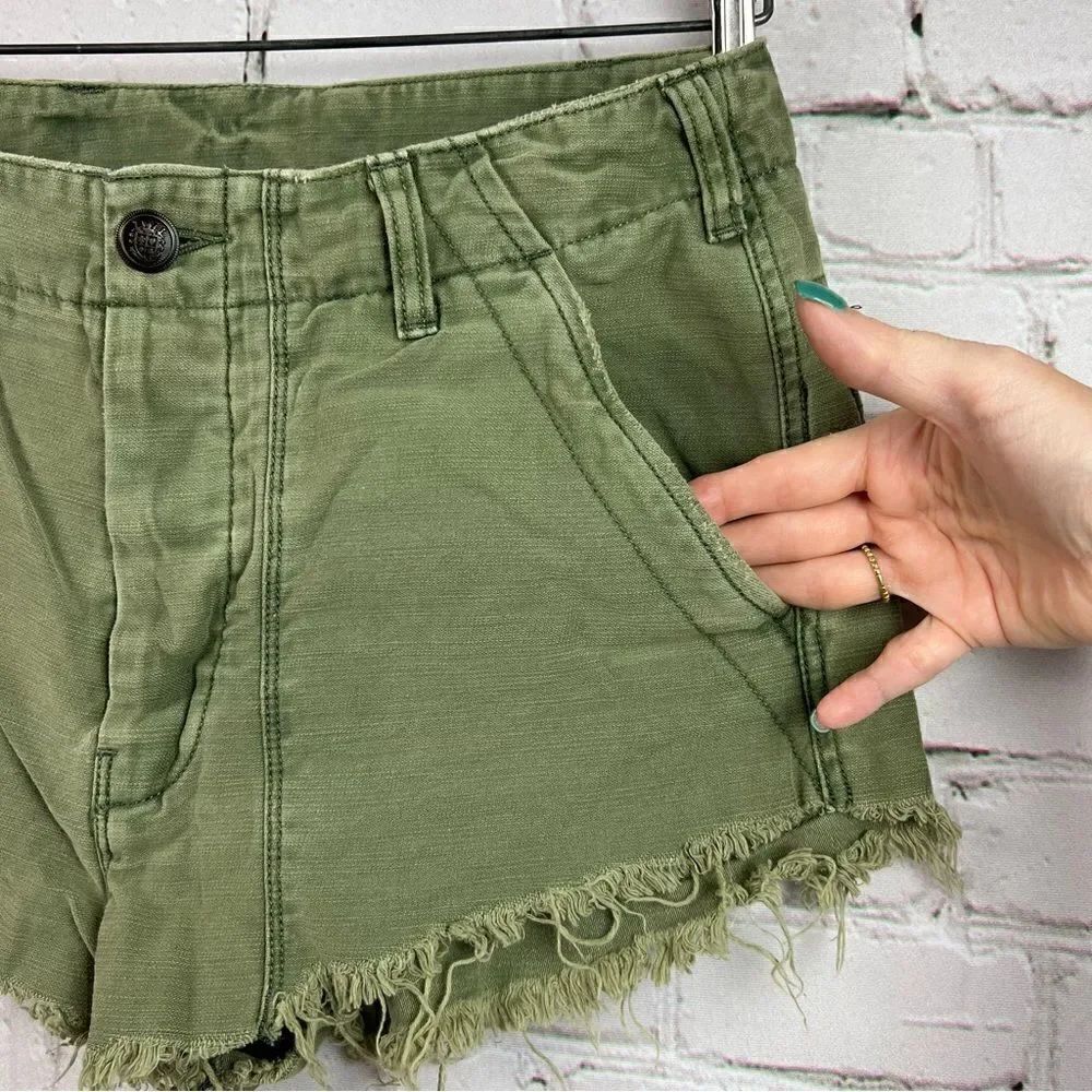 Free People Raw and Patched Standoff Short Cotton Soft Natural Mossy